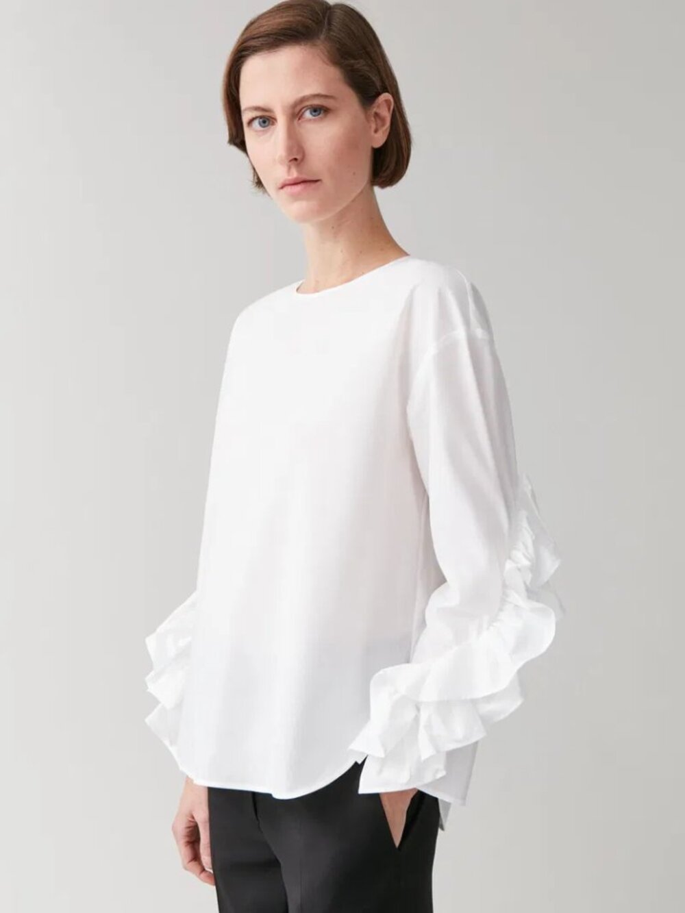 COS Ruffle Wing Sleeve Cotton Top Button Back Size 2